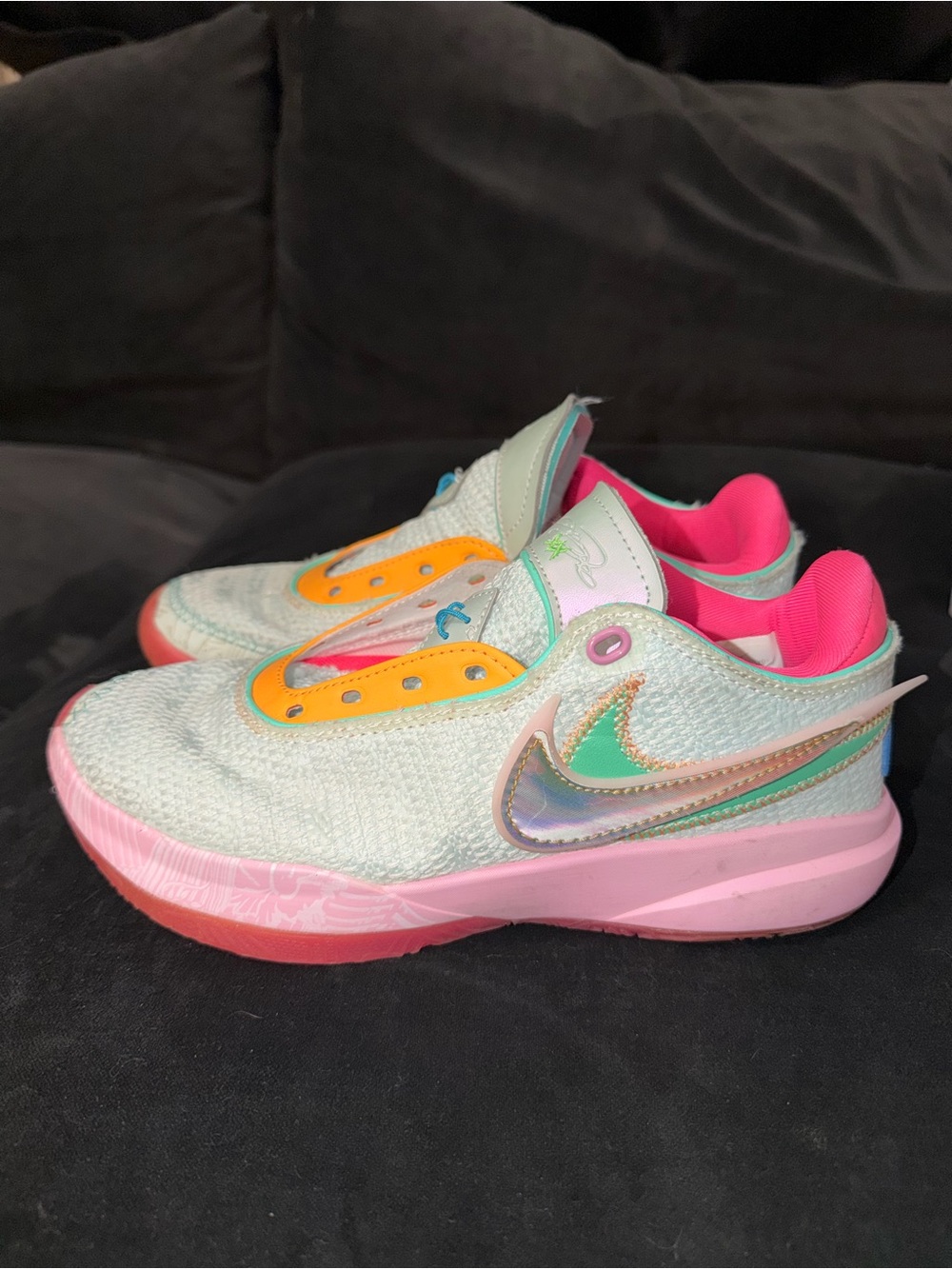 Nike Kids Light Aqua & Pink Iridescent Swoosh Sneakers